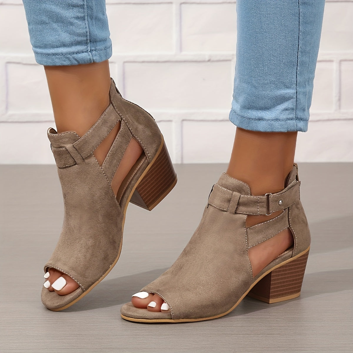 Elegant Peep-Toe Block Heel Sandals