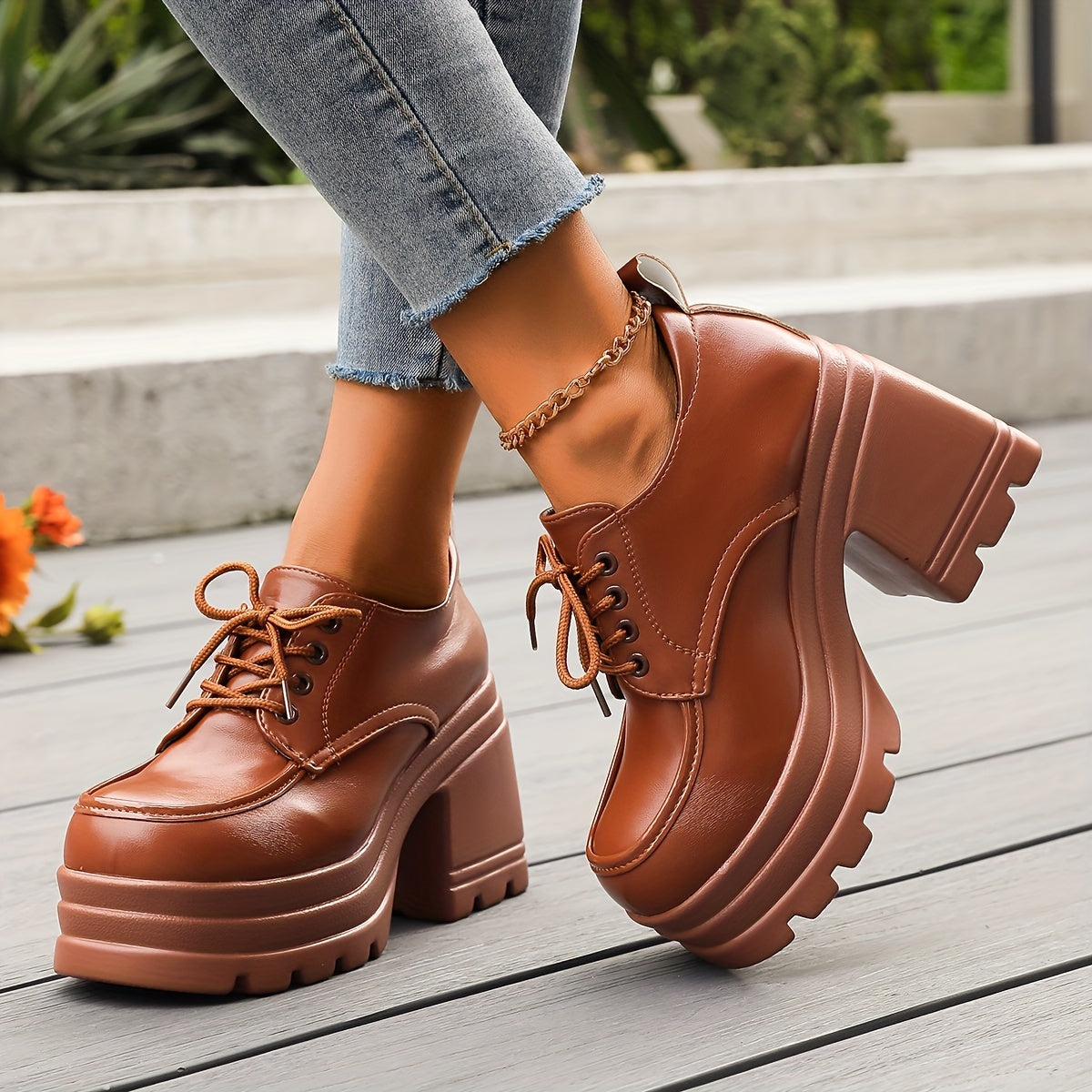 Chunky Block Heel Oxford Boots