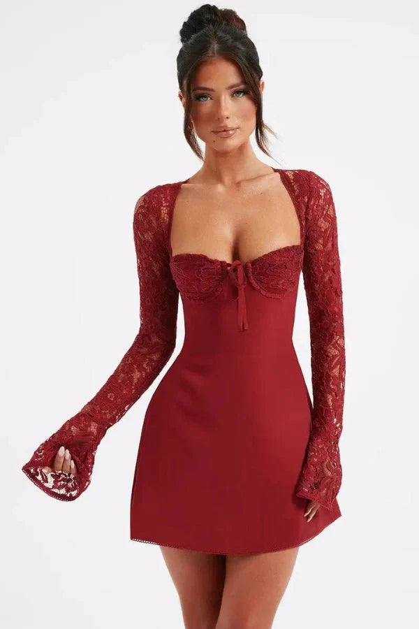 Women's Lace Long Sleeve Mini Dress