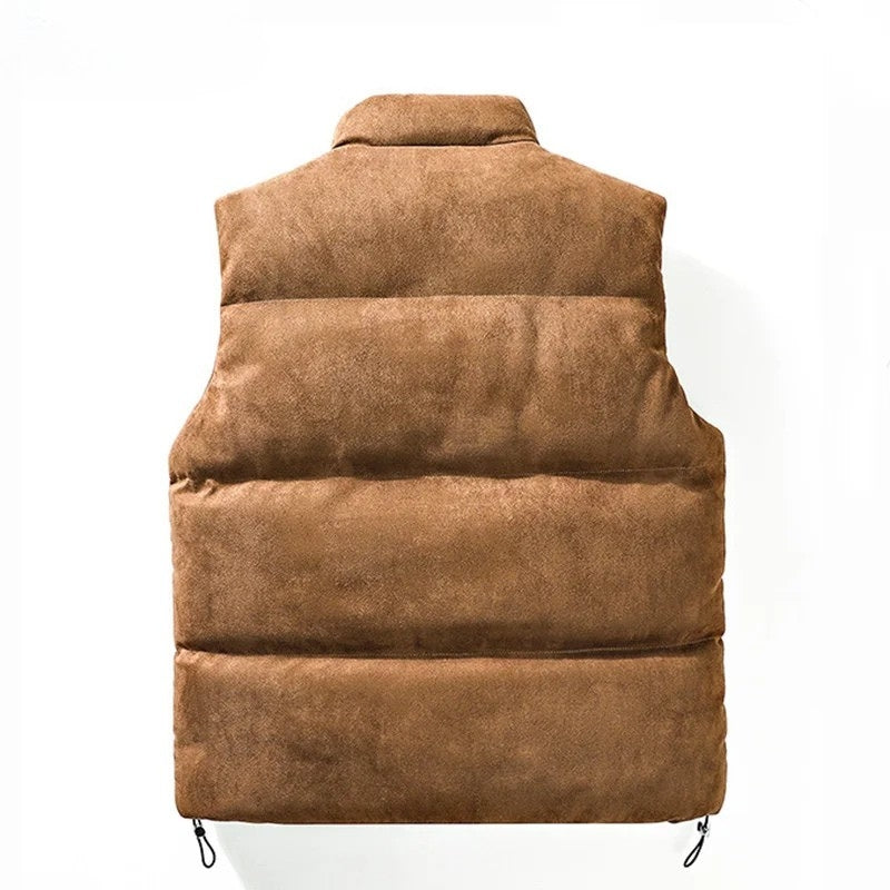 Puffer Vest Gilet Zip-Up Suede-Look