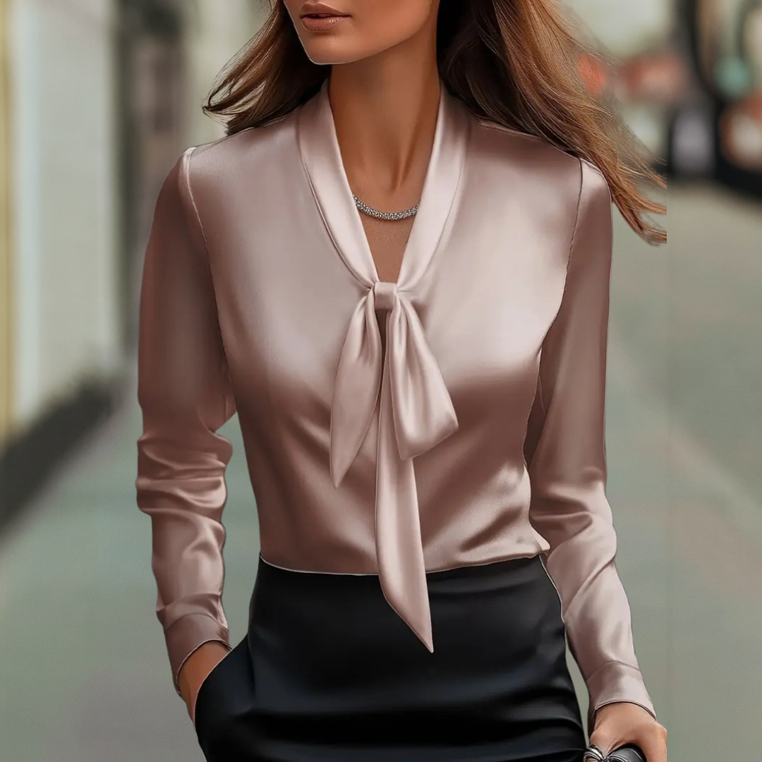 Bow Tie Neck Long Sleeve Blouse for Women