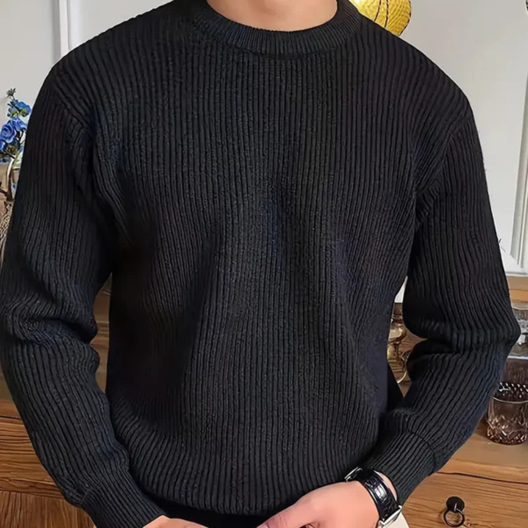 Knitted Crew Neck Jumper | Ribbed Long Sleeve Fit