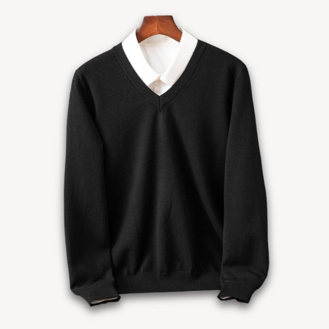V Neck Pullover Jumper | Slim Fit Layered Collar Look