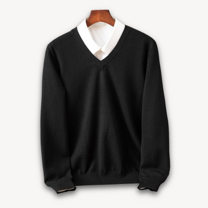 V Neck Pullover Jumper | Slim Fit Layered Collar Look
