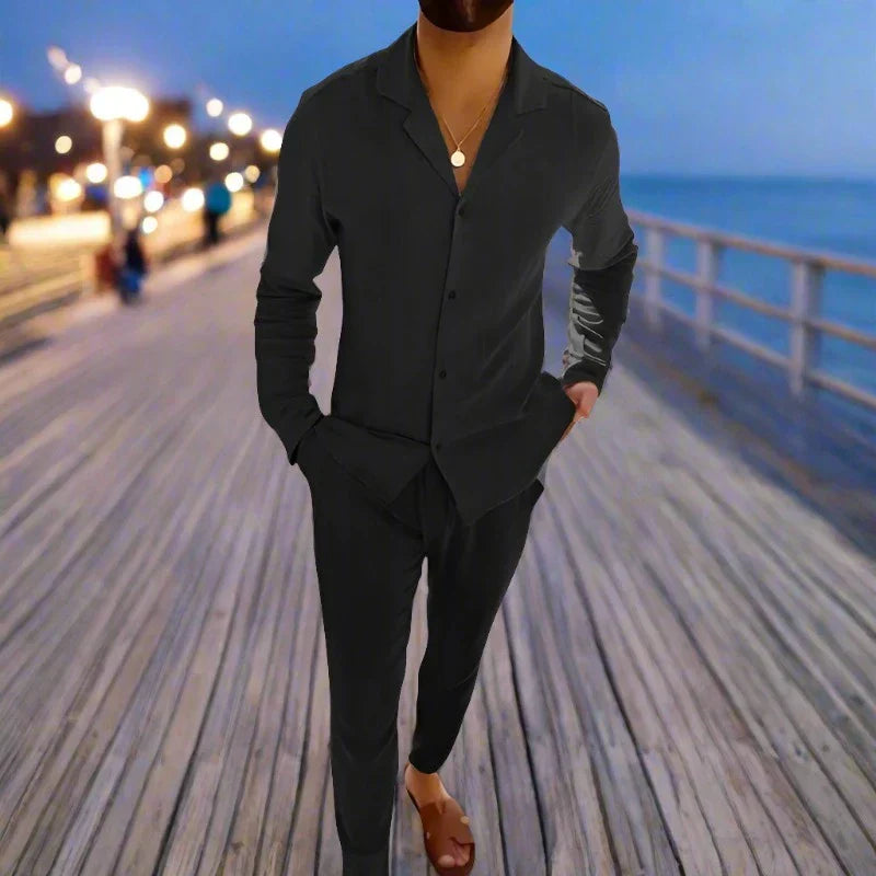 Men's Casual Long Sleeve Shirt and Trousers Set