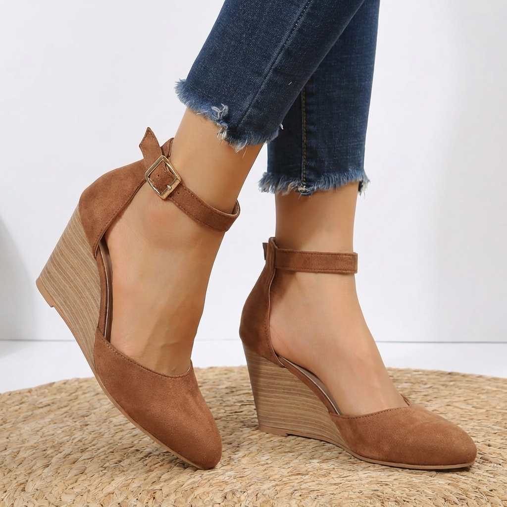 Stylish Ankle Strap Wedge Heels