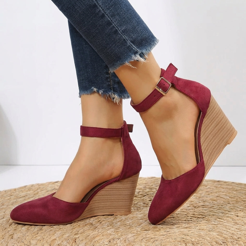 Stylish Ankle Strap Wedge Heels