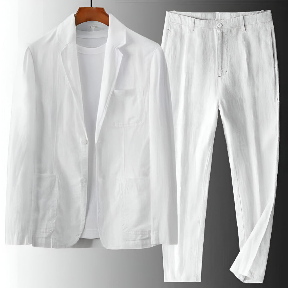 Men’s Two-Piece Linen Suit with Drawstring Trousers