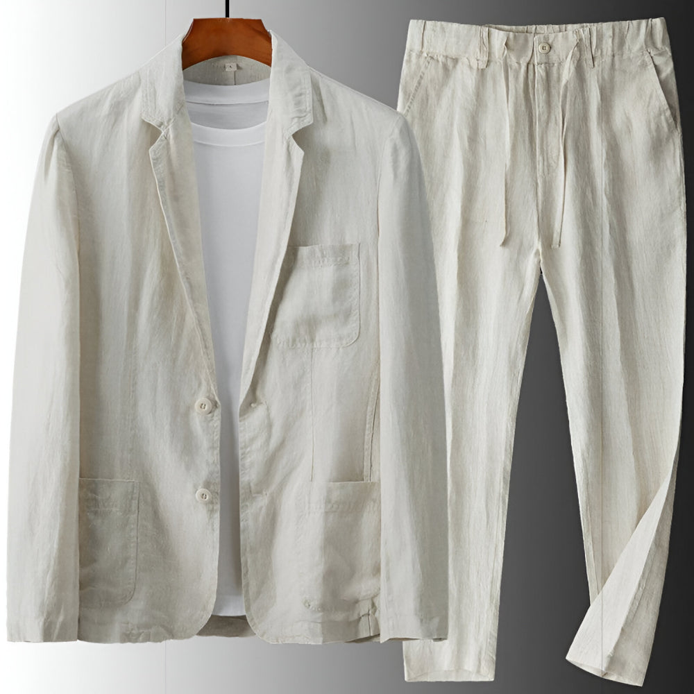 Men’s Two-Piece Linen Suit with Drawstring Trousers