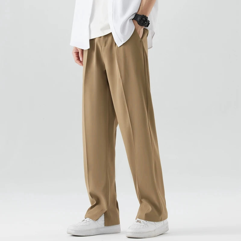 Men’s Elegant Pleated Straight Leg Pants