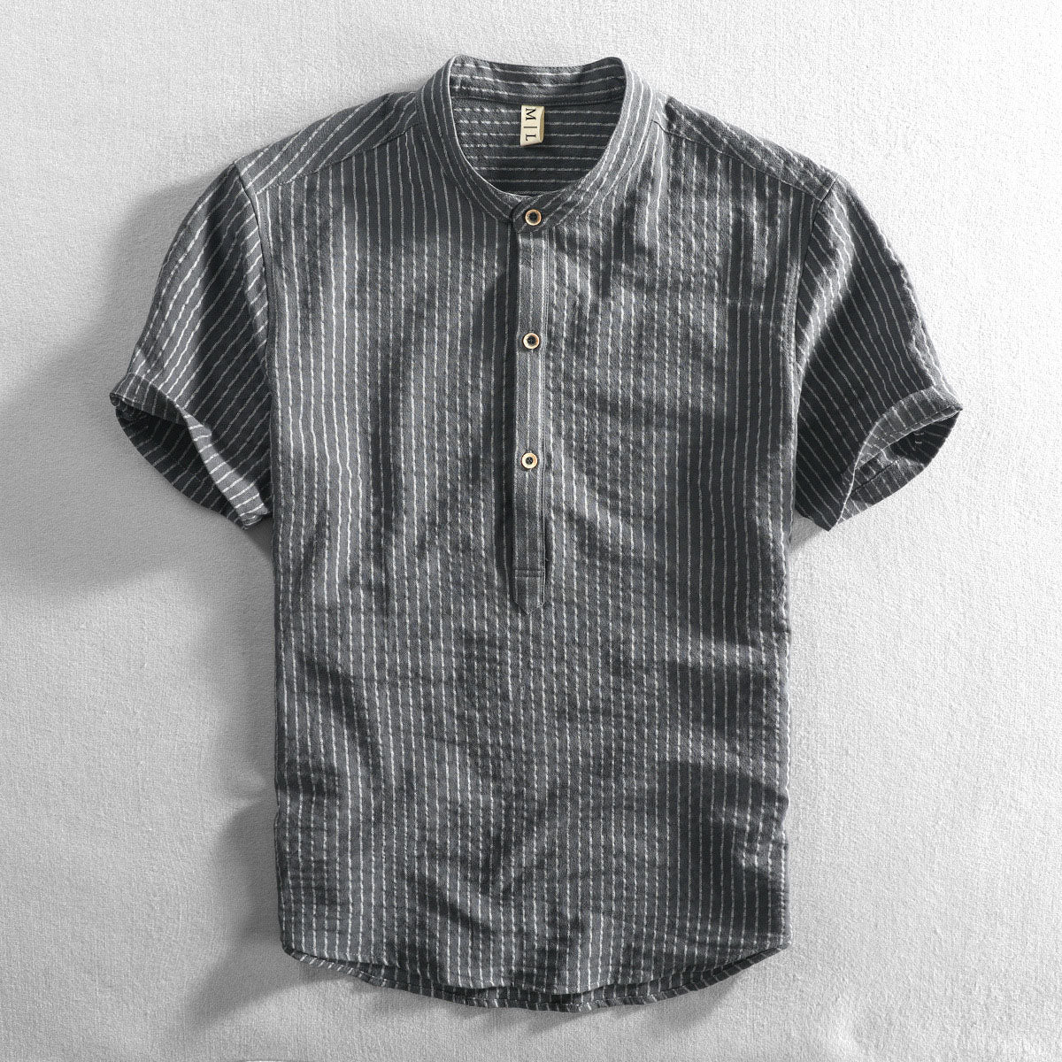 Mandarin Collar Henley Shirt for Men