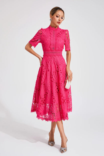 Women's Lace High Neck Midi Dress