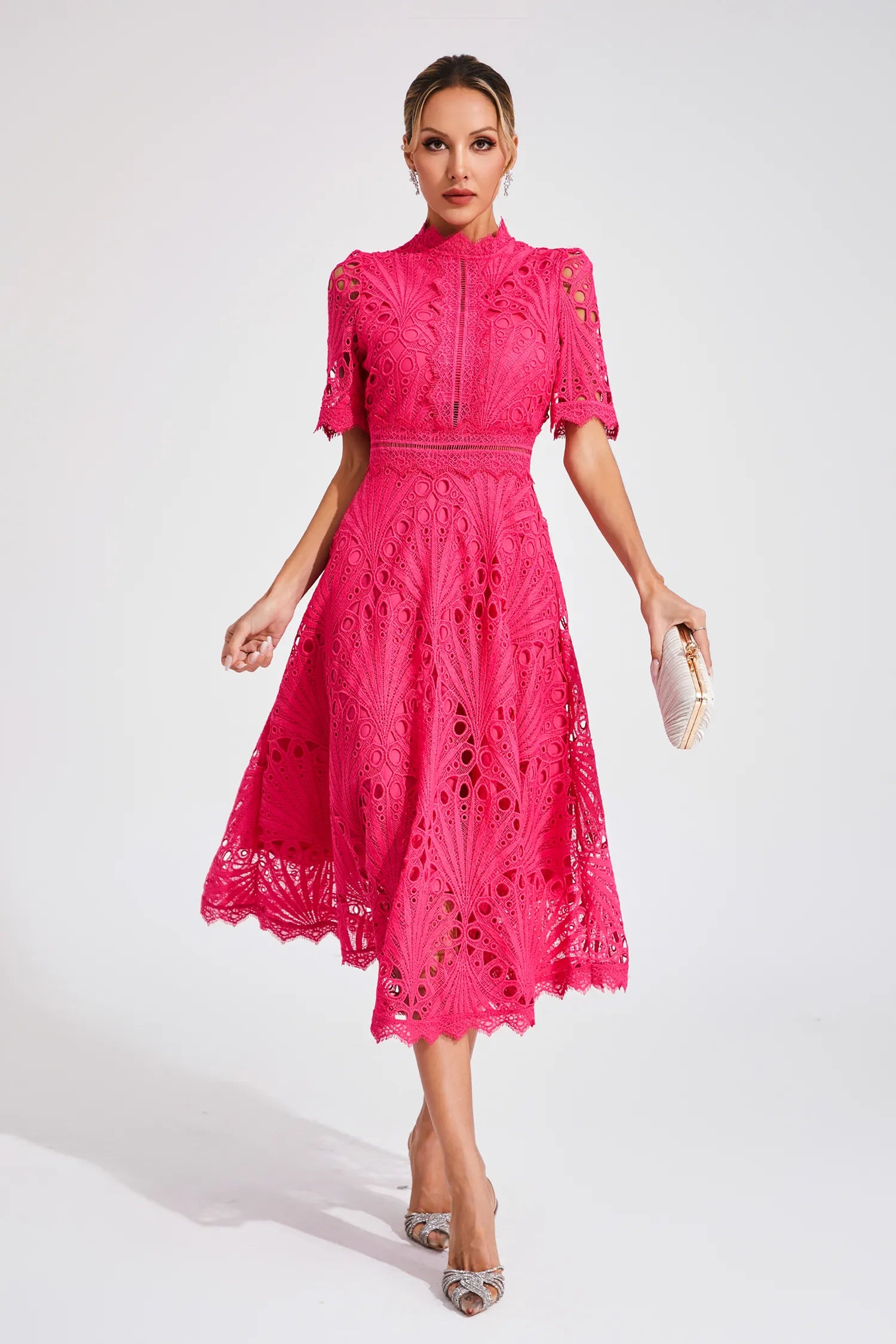 Women's Lace High Neck Midi Dress