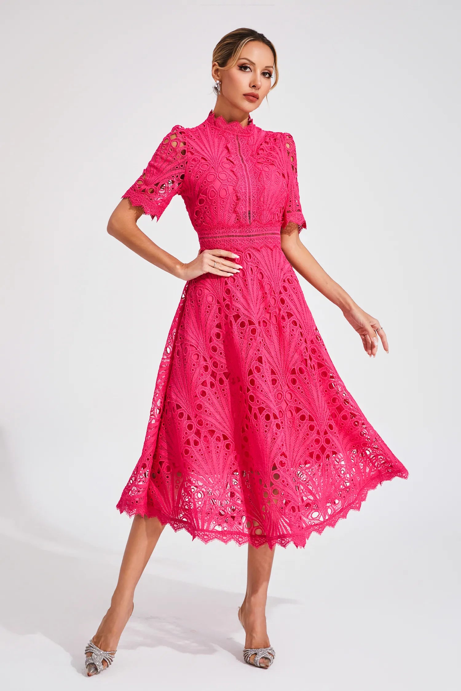Women's Lace High Neck Midi Dress