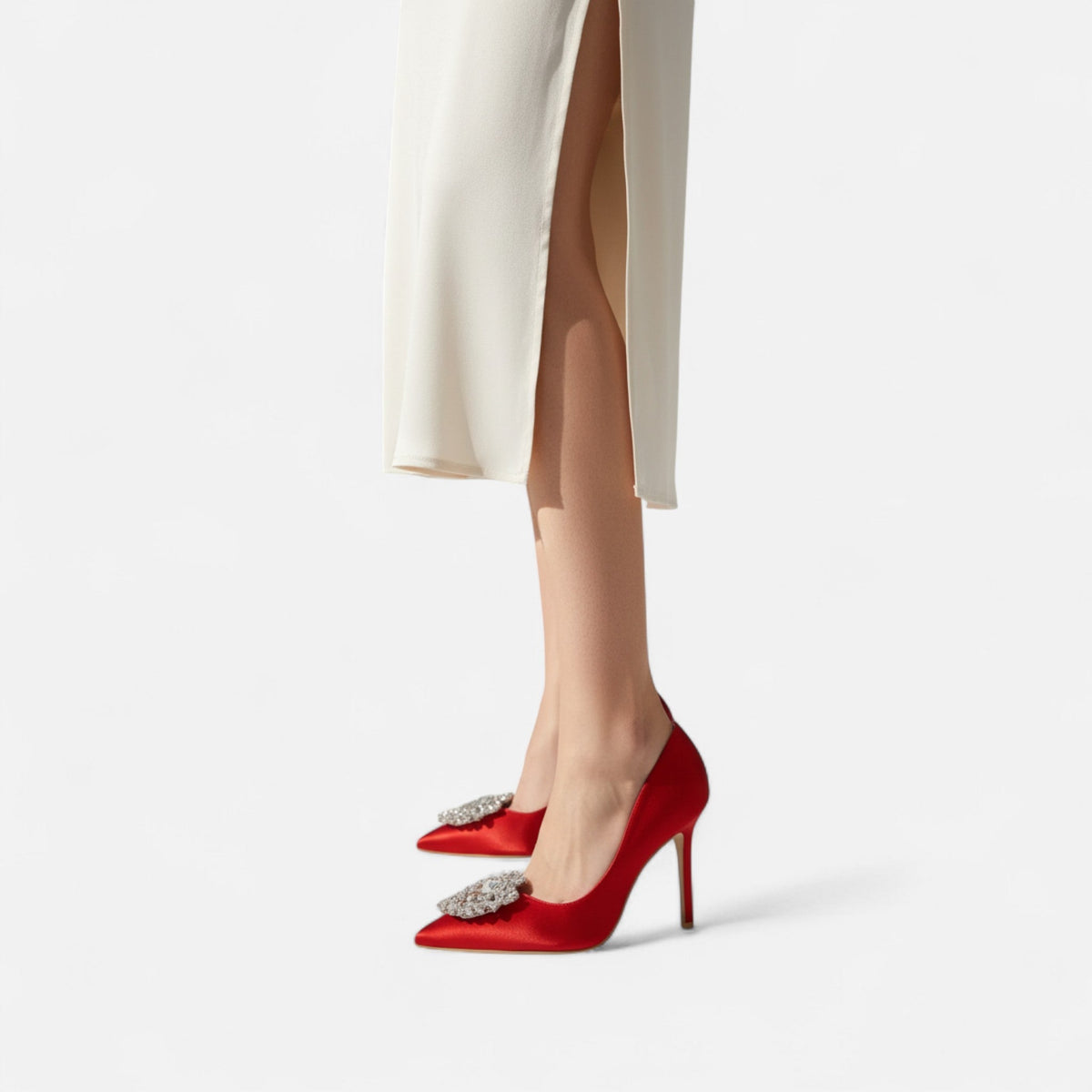 Elegant Stiletto Heels with Crystal Brooch