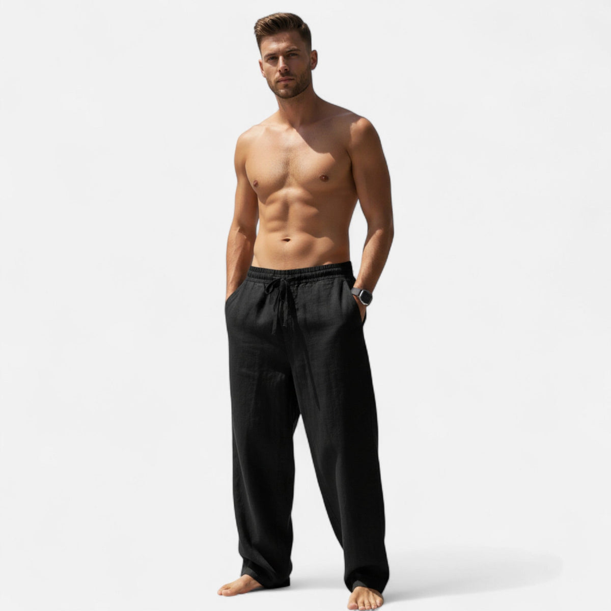 Relaxed Drawstring Wide-Leg Linen Trousers