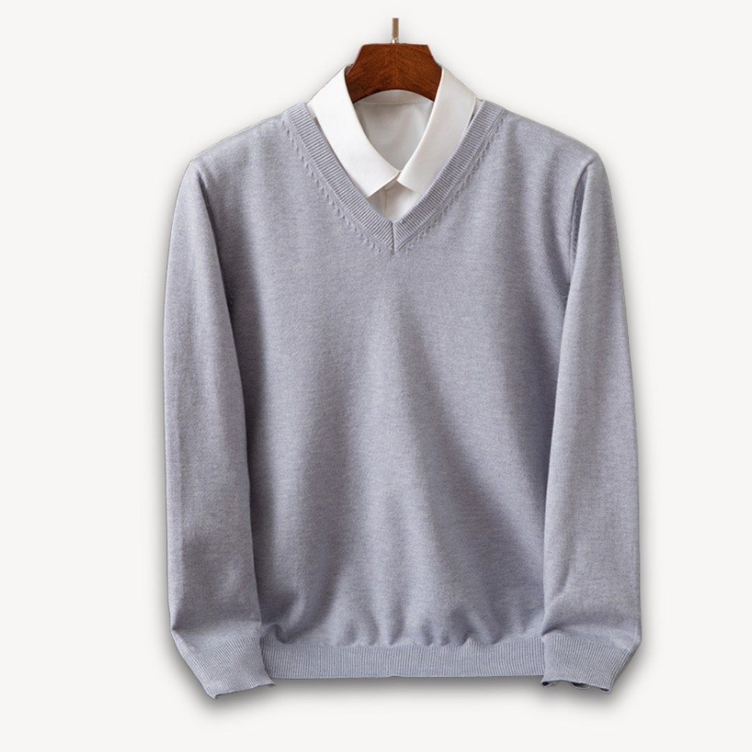 V Neck Pullover Jumper | Slim Fit Layered Collar Look