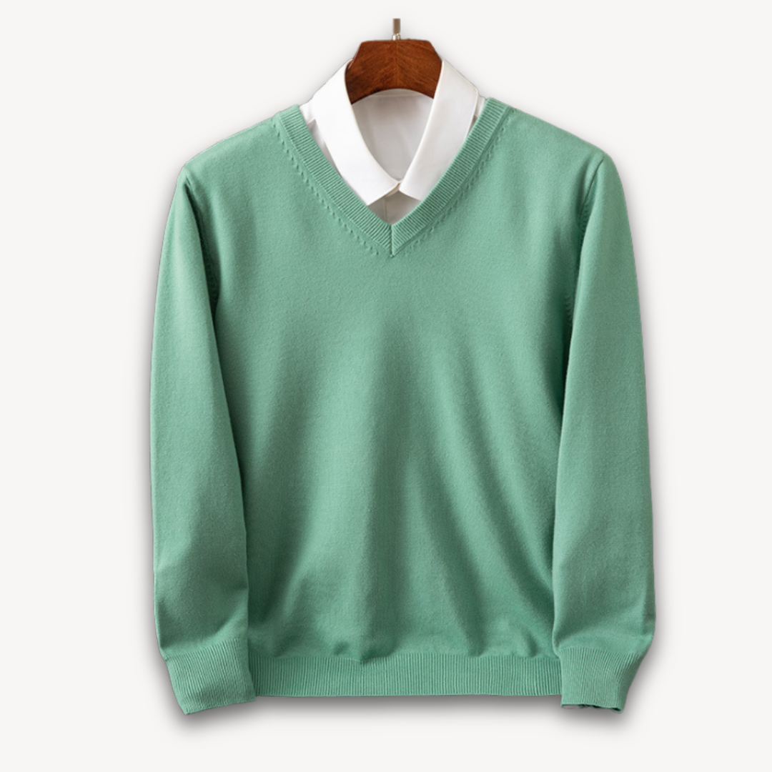 V Neck Pullover Jumper | Slim Fit Layered Collar Look