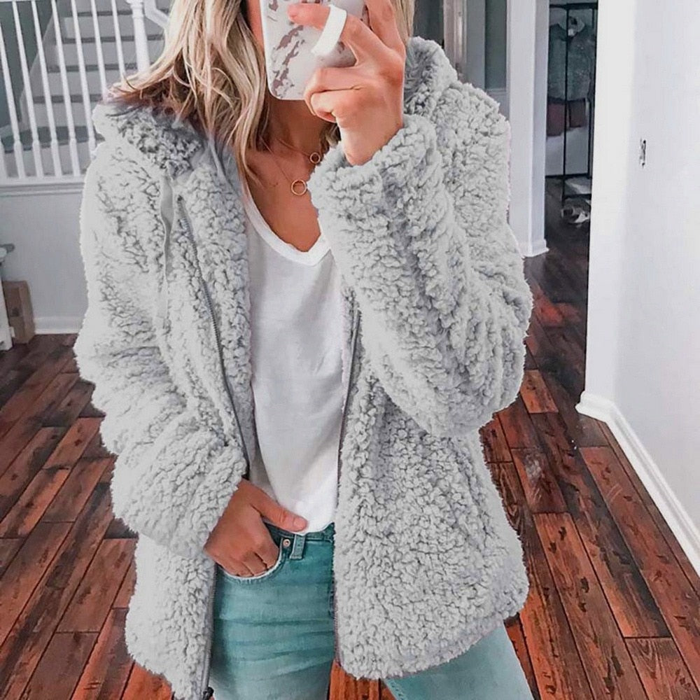 Teddy Hoodie Jacket | Zip Front with Hood