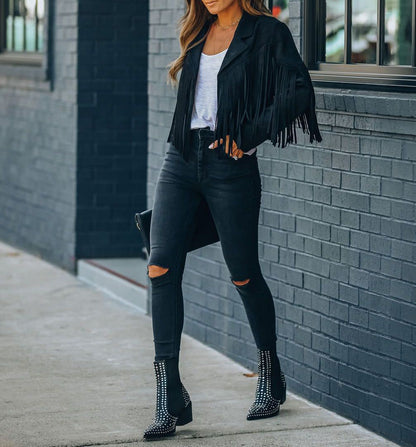 Fringe Jacket | Western Style with Lapel Collar