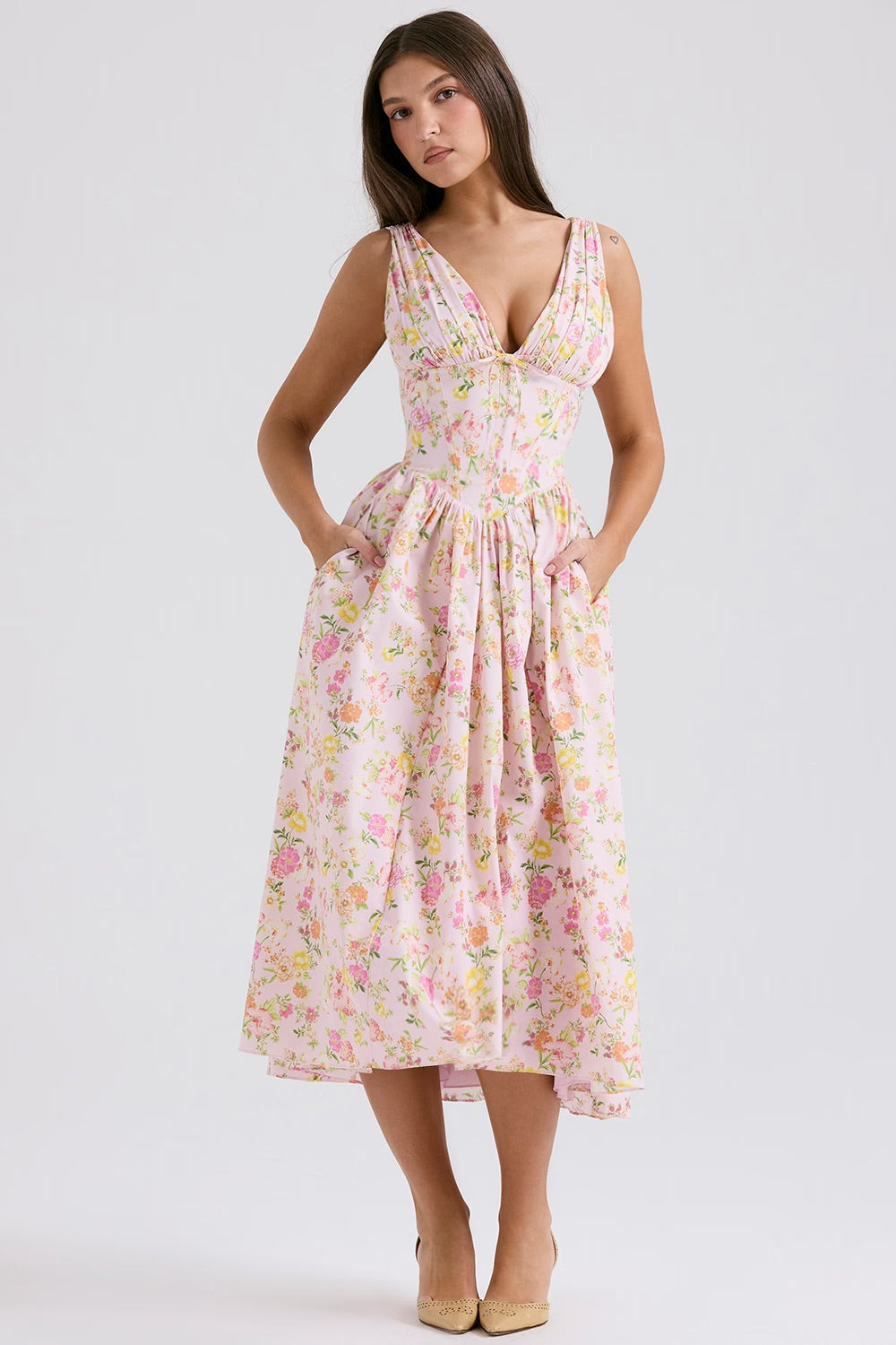 Women's V Neck  Floral Dress