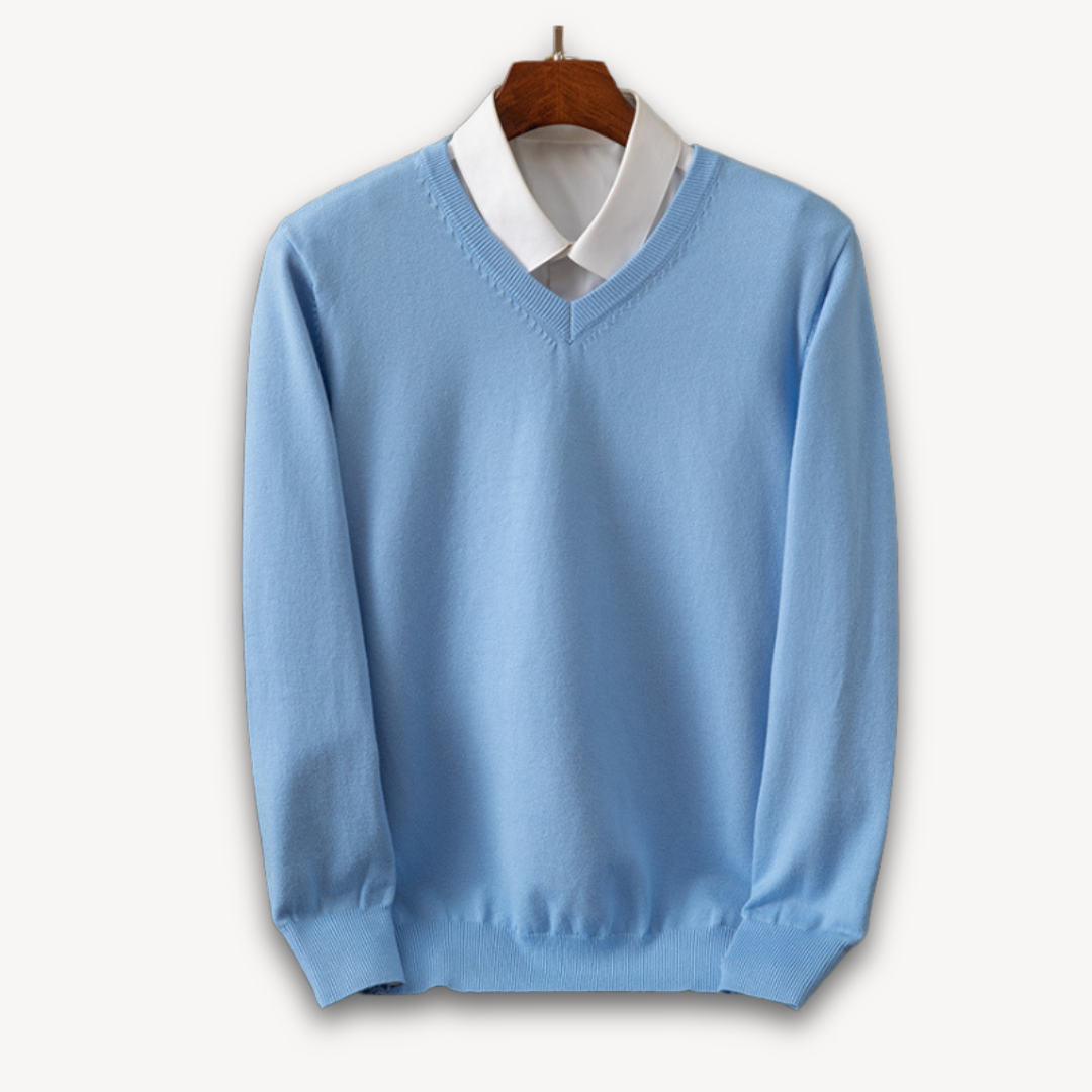 V Neck Pullover Jumper | Slim Fit Layered Collar Look