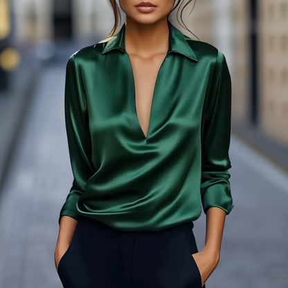Women’s V-Neck Collared Blouse Top