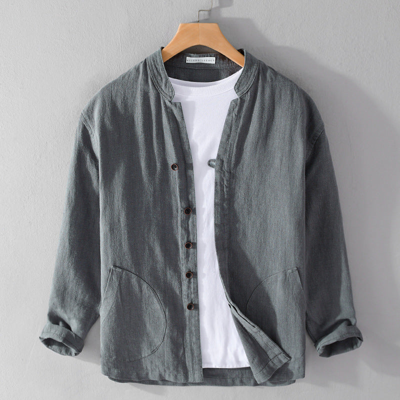 Mandarin Collar Shirt | Patch Pockets