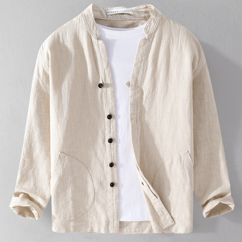 Mandarin Collar Shirt | Patch Pockets