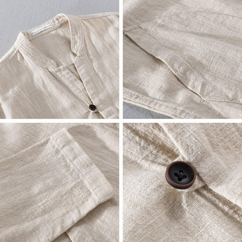 Mandarin Collar Shirt | Patch Pockets