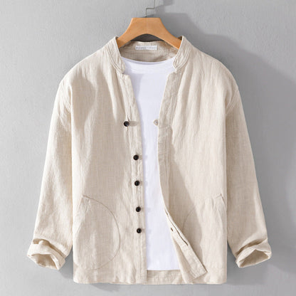Mandarin Collar Shirt | Patch Pockets