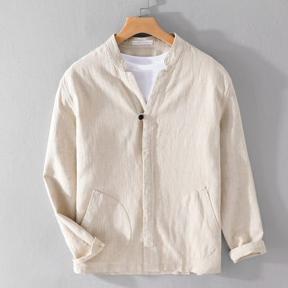 Mandarin Collar Shirt | Patch Pockets