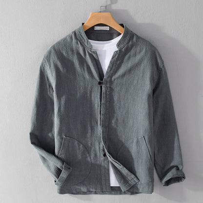 Mandarin Collar Shirt | Patch Pockets