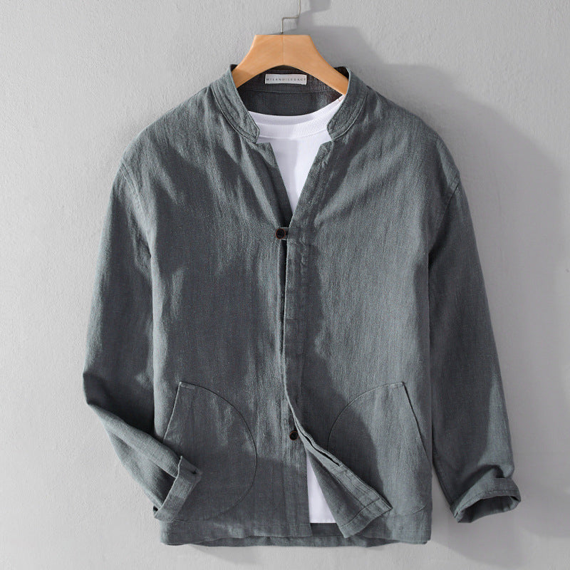 Mandarin Collar Shirt | Patch Pockets