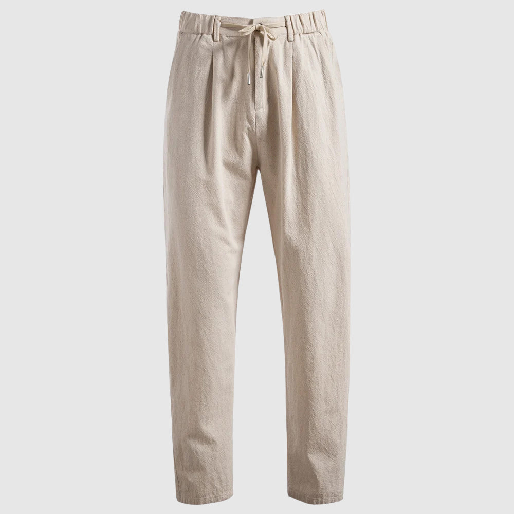 Straight Leg Linen Drawstring Trousers