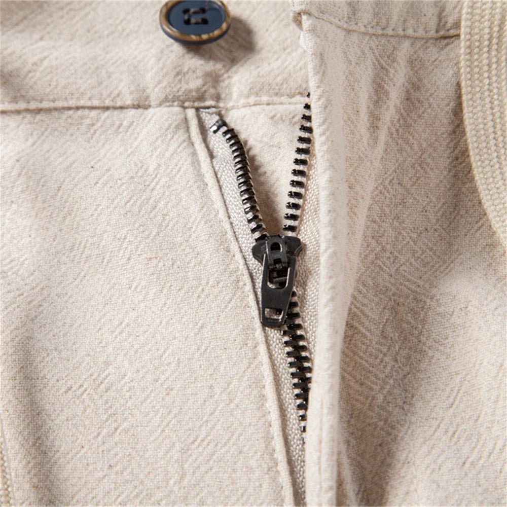Straight Leg Linen Drawstring Trousers