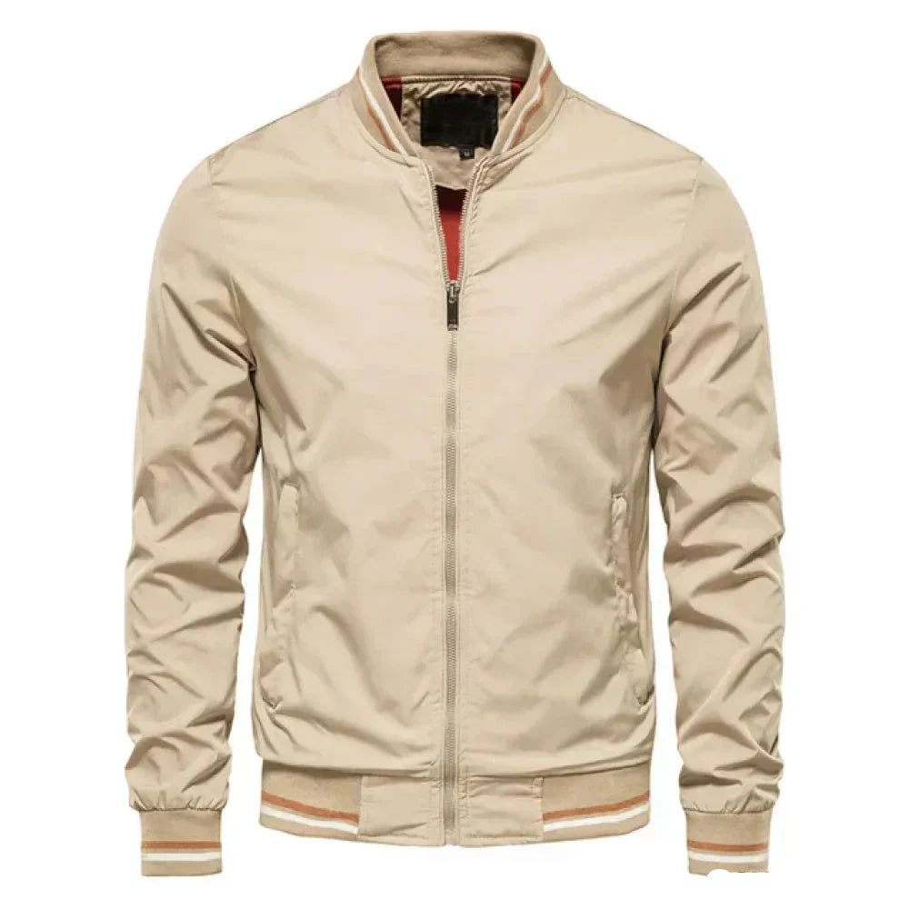 Bomber Jacket | Striped Trim Zip Front