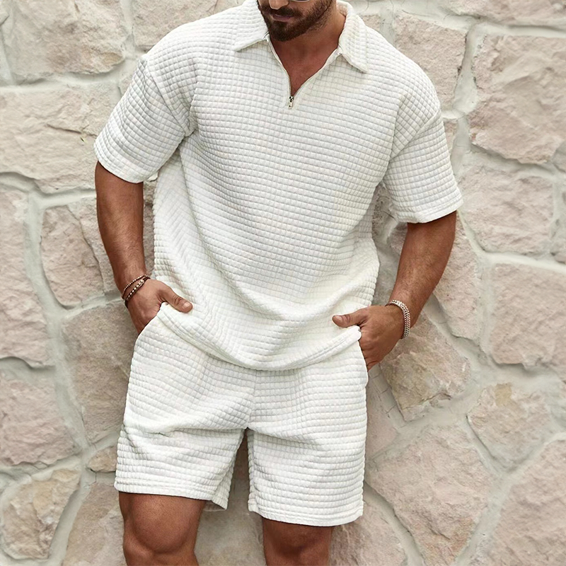 Men’s Waffle Zip Polo & Shorts Set