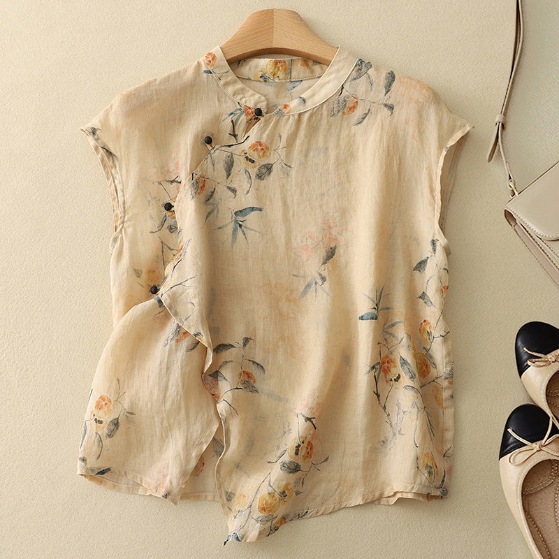 Blouse | Mandarin Collar Asymmetrical Front