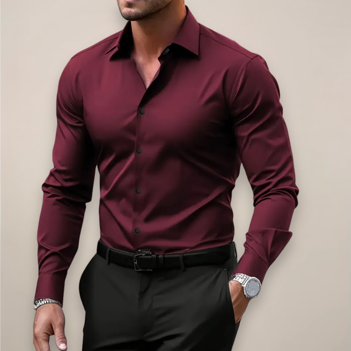 Men’s Notched Collar Long Sleeve Shirt