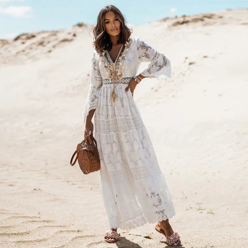 Boho Maxi Dress | Women's Lace V-Neck