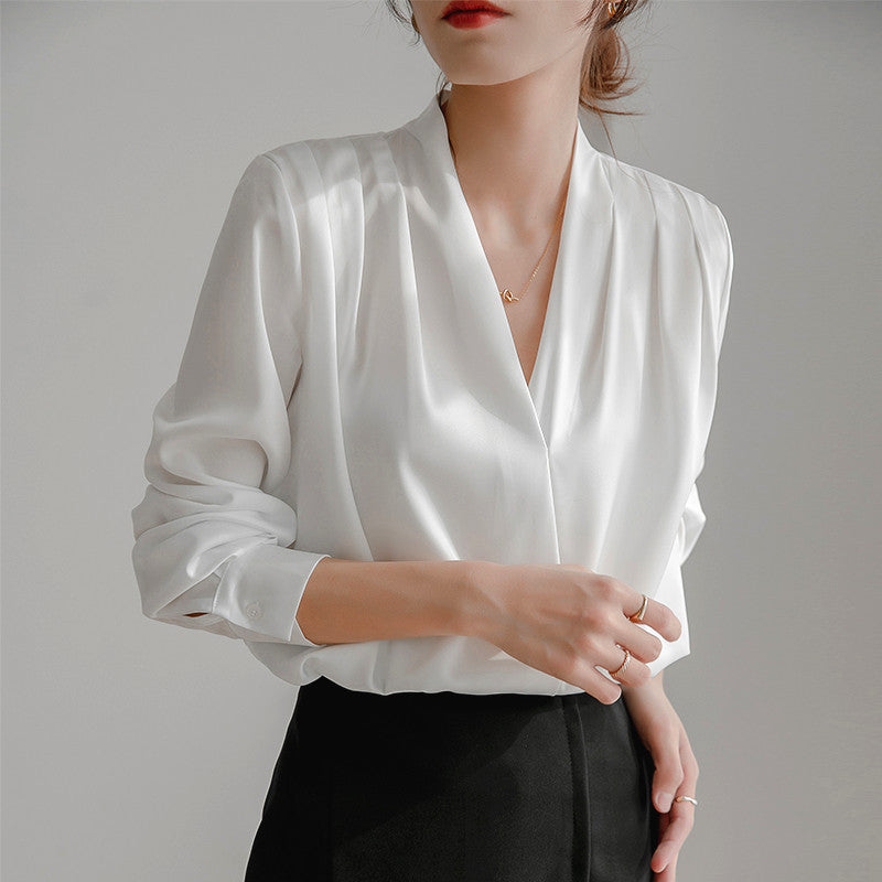 Blouse | Women's Satin V-Neck Long Sleeve