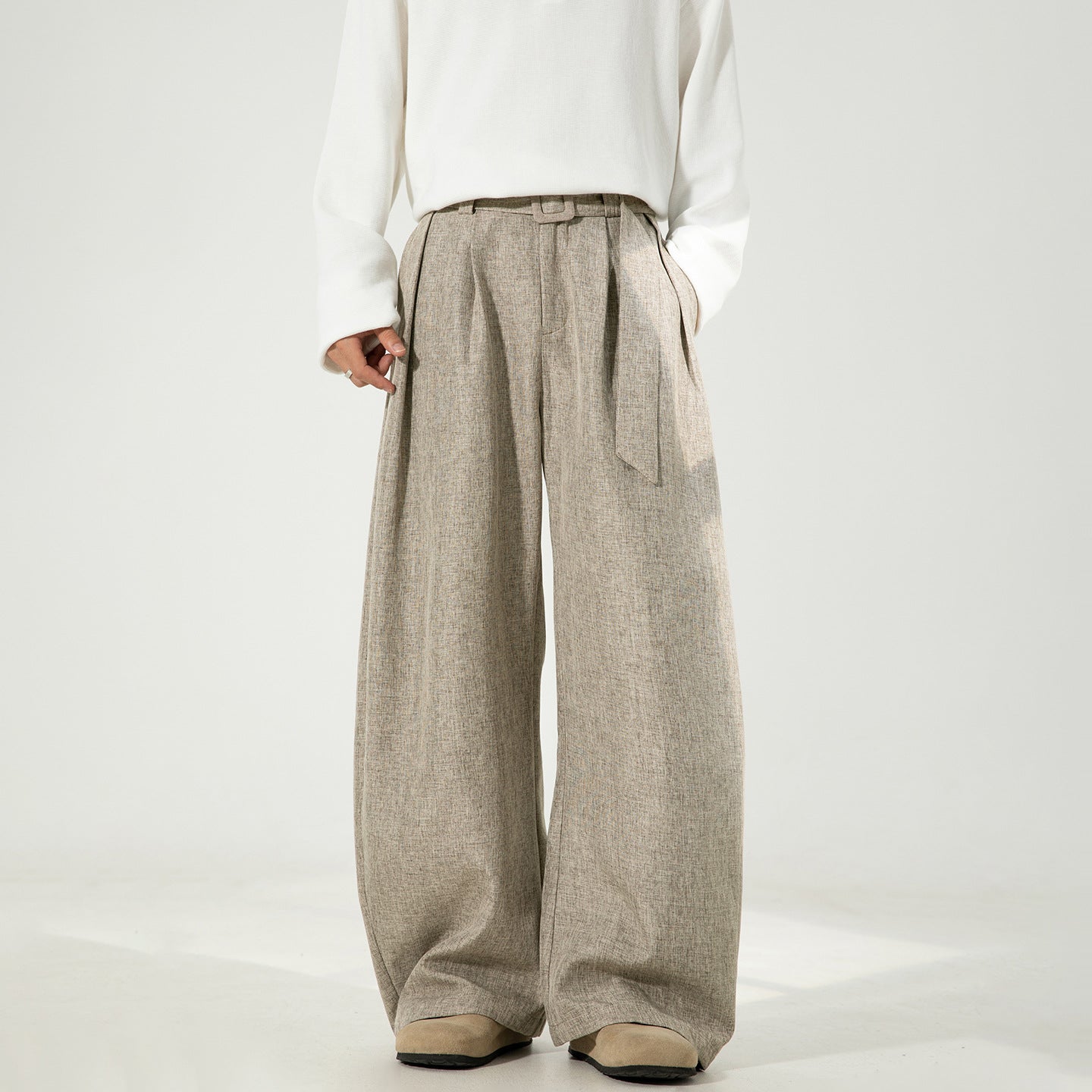 Wide Leg Belted Trousers