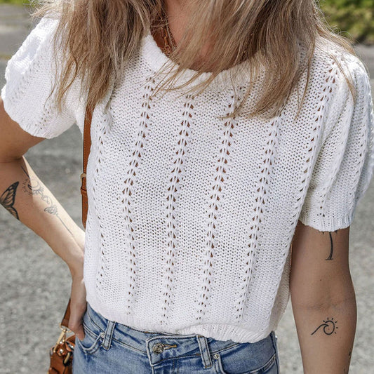 Short Sleeve Pointelle Knit Top