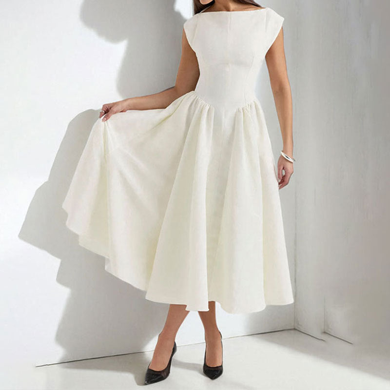 Women's Cap Sleeve Fit and Flare Midi Dress