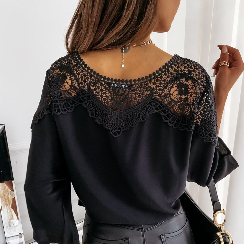 Long Sleeve Lace Yoke Blouse