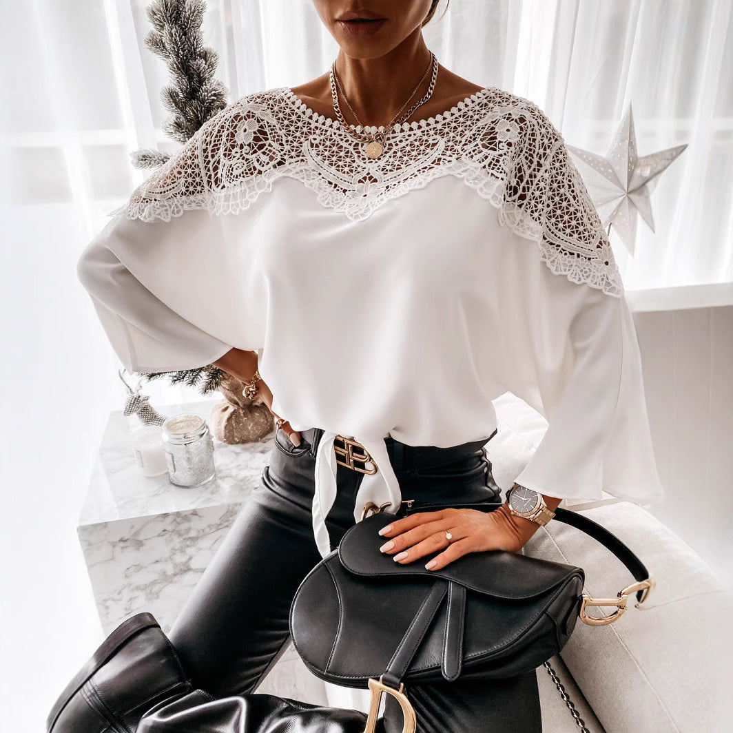 Long Sleeve Lace Yoke Blouse
