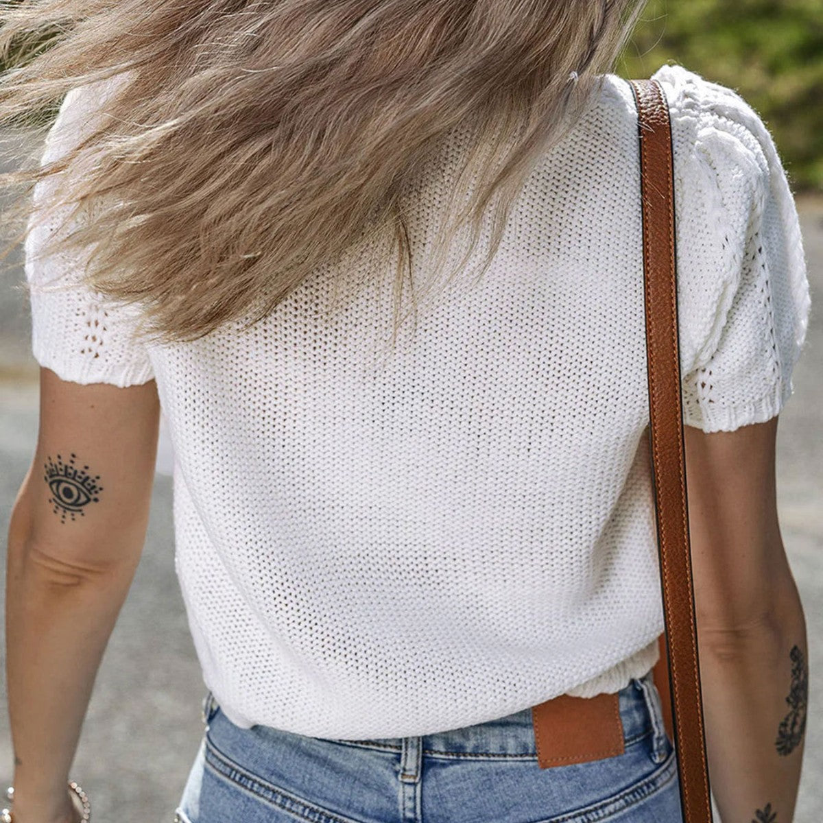 Short Sleeve Pointelle Knit Top