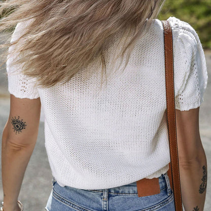 Short Sleeve Pointelle Knit Top