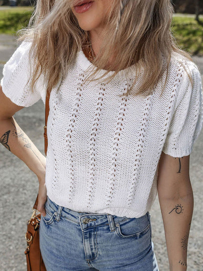 Short Sleeve Pointelle Knit Top